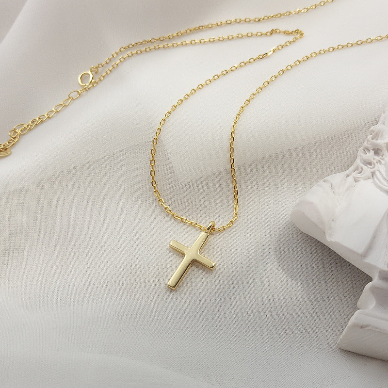 Collar con colgante de cruz cristiana de Jesús de oro de 18 quilates y plata de ley 925 para mujer, joyería de moda, regalo de graduación para chica