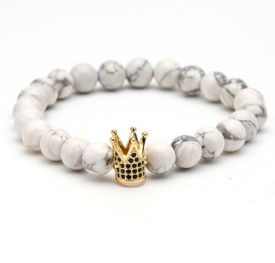 Naturstein Mikro-Krone eingelegtes Kupferarmband weiß Zirkon Armband Perlen Armband Schmuck Handel Stromlieferanten Beschaffung