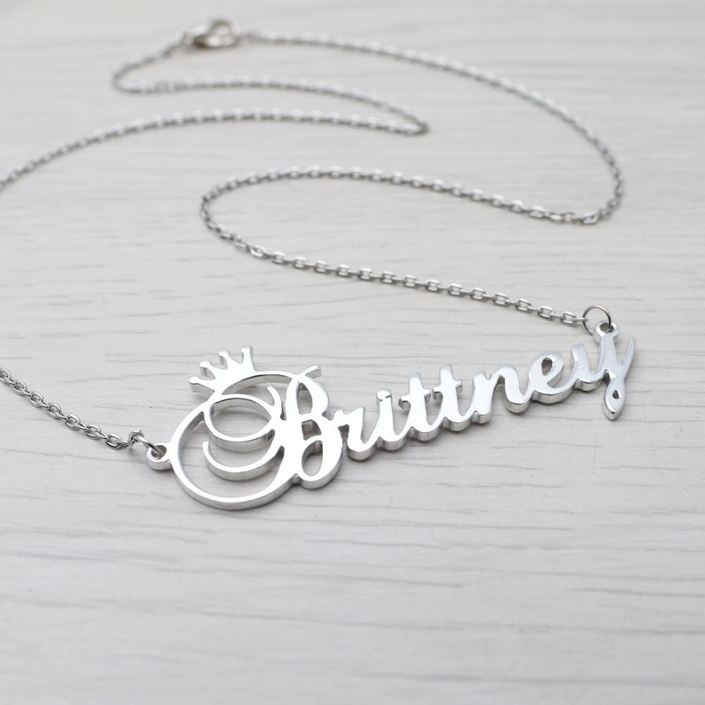 Halskette aus Edelstahl mit Namensbuchstaben, individueller Krone, Metallschmuck