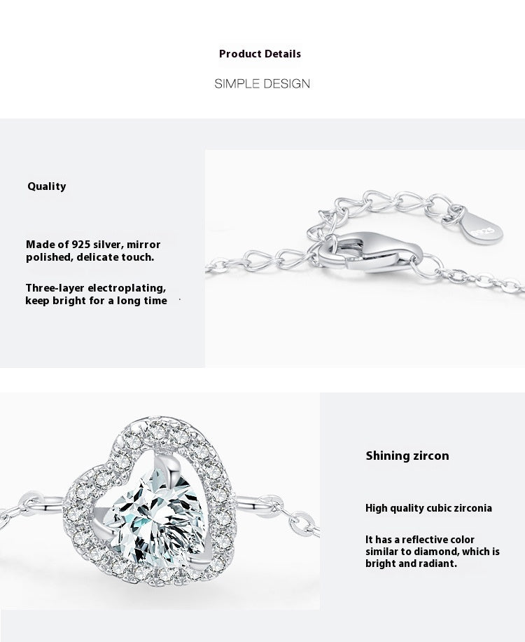 Damen S925 Sterlingsilber Romantische Liebe Künstlicher Diamant Dünnes Armband