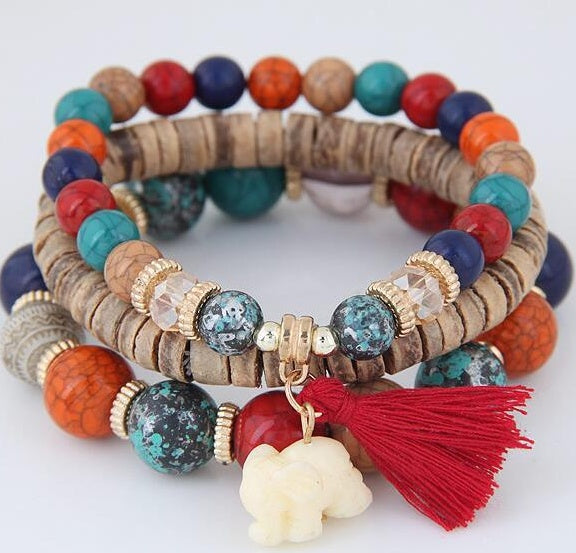 Baby Elefant Quaste Holzperlen Perlen Multi-Layer Temperament Armband Armband