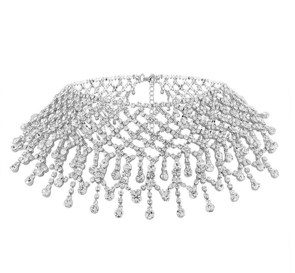 Cadena de collar con flecos de diamantes de imitación para mujer