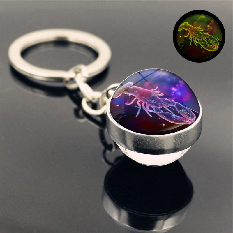Leuchtender Schlüsselanhänger-Anhänger, doppelseitige Glaskugel, Schlüsselkette