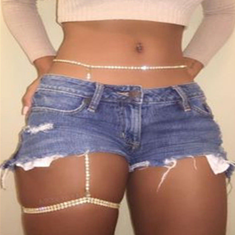 Cadena corporal para discoteca, para mujer, de diamantes, para cintura y pierna