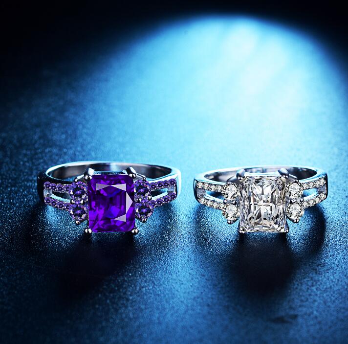 Anillo de circonita para hombre y mujer, tendencia exagerada, joyería de accesorios con diamante morado