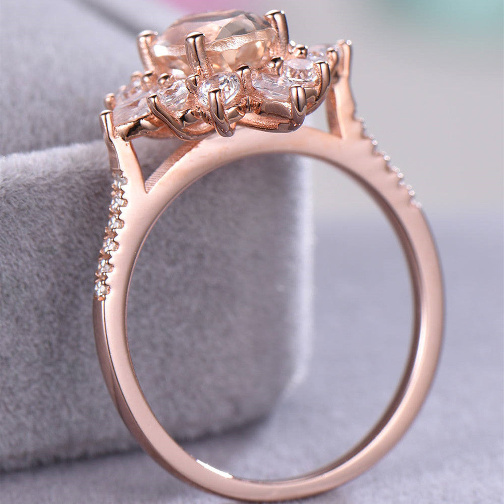 Blumenringe mit einzigartigem Schneeflocken-Design, rosévergoldet, Zirkonia-Schmuck, Mode-Party, Damen-Fingerring