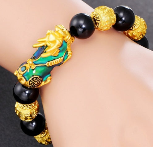 Novedad: Pulseras Pixiu que cambian de color, pulsera de oro arena para hombre