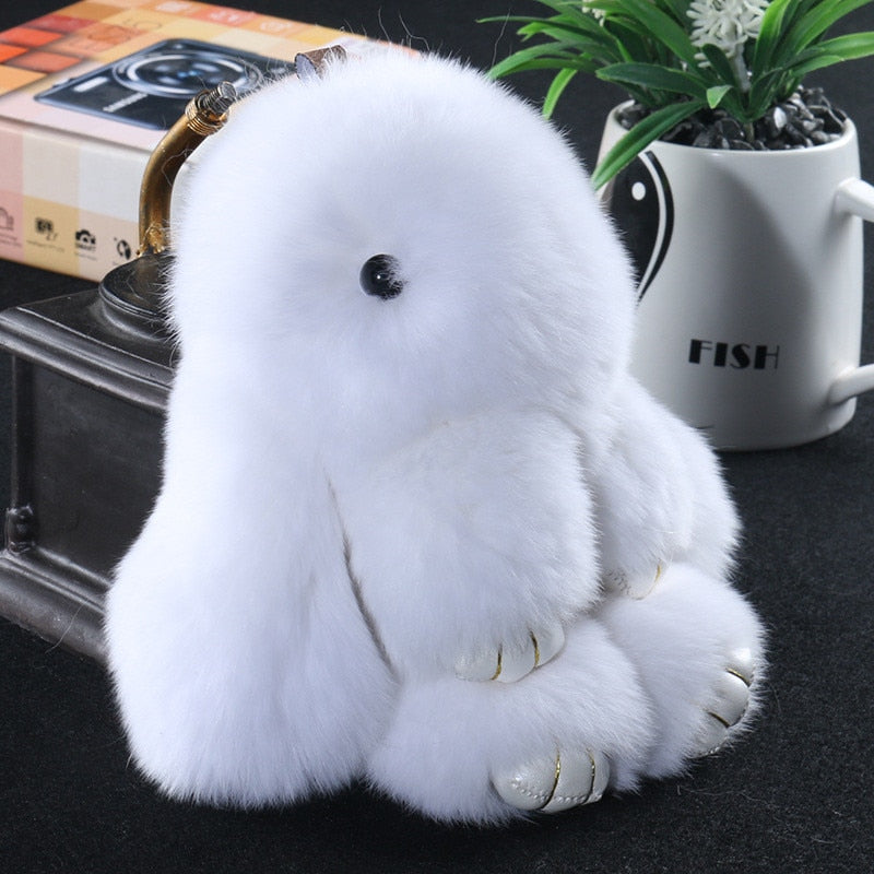 15cm Cute Pluff Bunny Keychain Rex Genuine Rabbit Fur Key Chains For Women Bag Toys Doll Fluffy Pom Pom Lovely Pompom Keyring