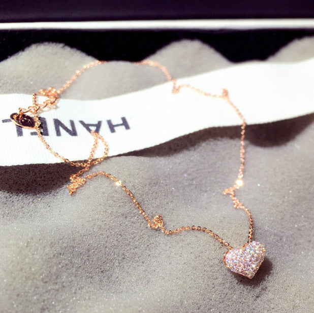 Collar de diamantes de imitación con forma de corazón para clavícula