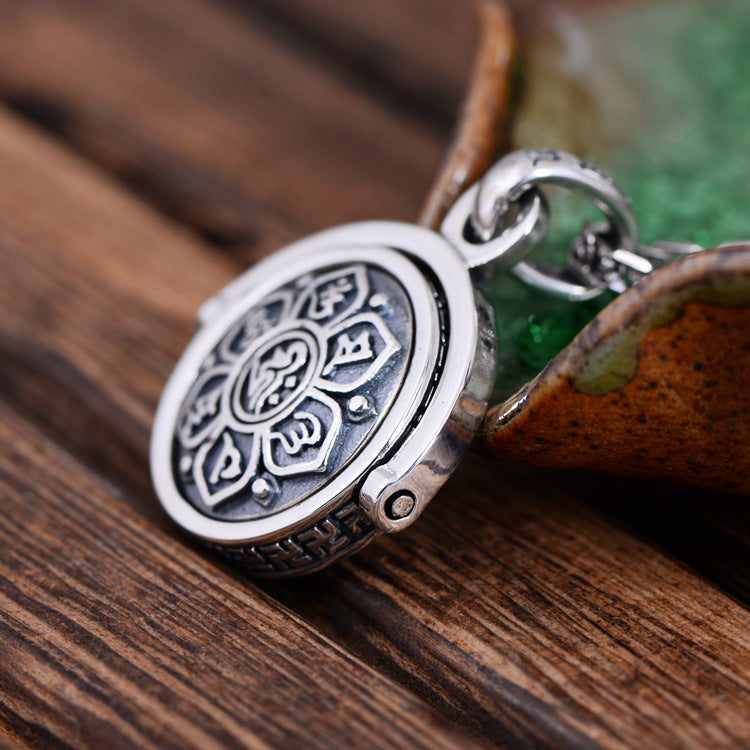 S925 Sterling Silber rotierender Sechs-Worte-Mantra-Anhänger