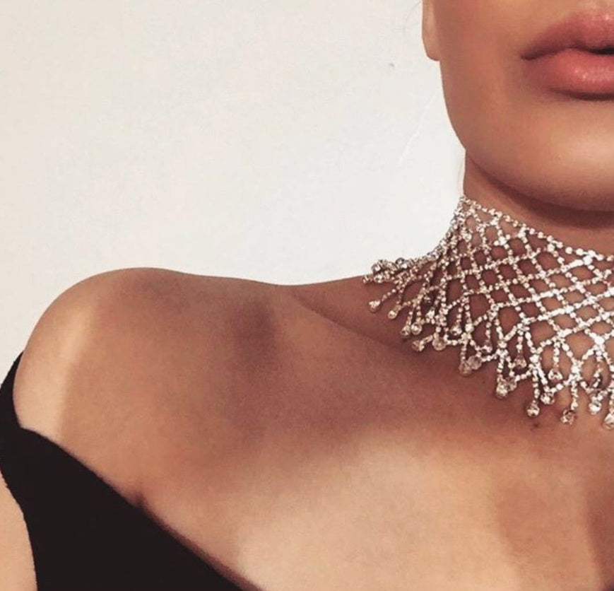 Cadena de collar con flecos de diamantes de imitación para mujer