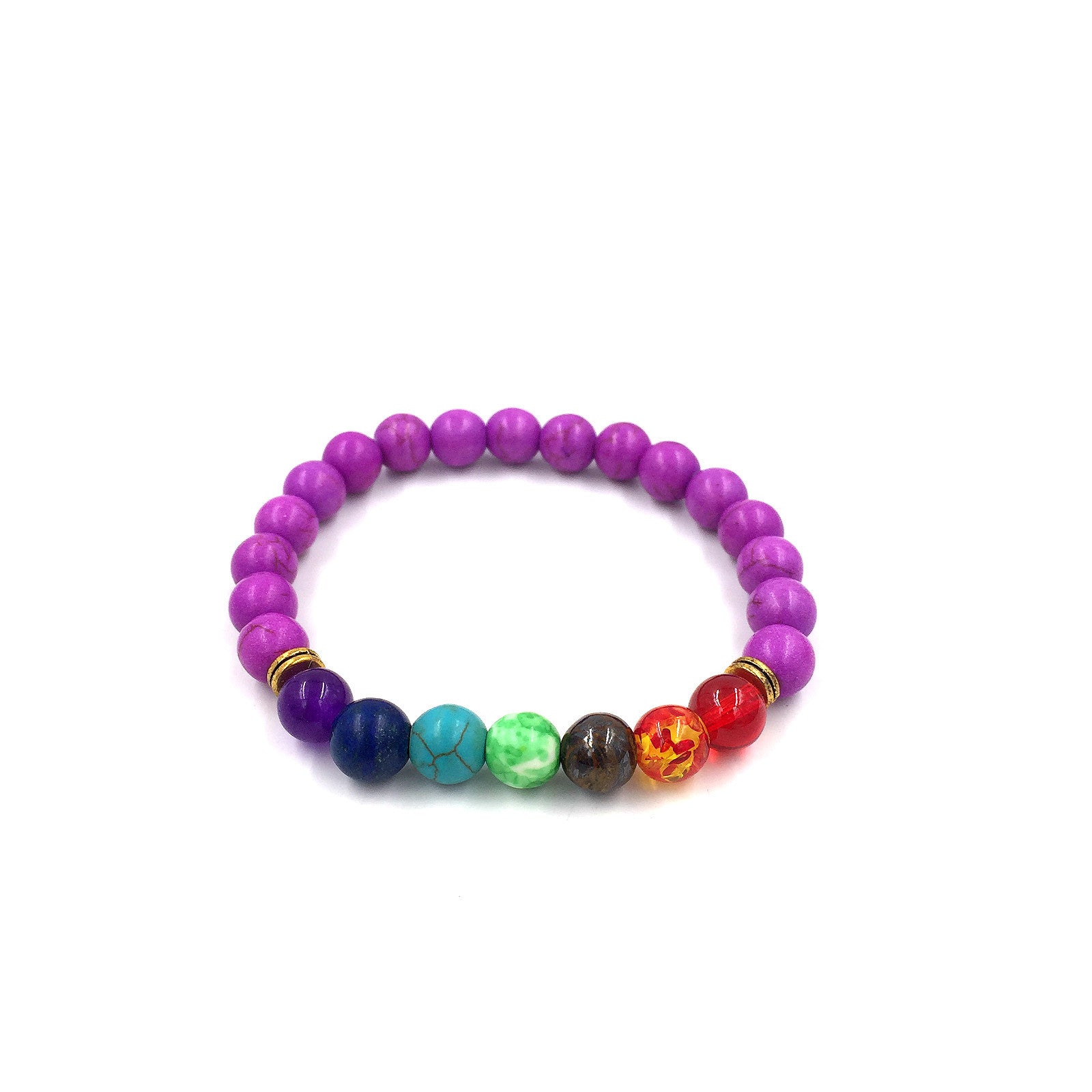 Pulsera de cuentas coloridas de ágata de roca fundida de 8 mm, piedra volcánica energética, chakras, con hilo elástico