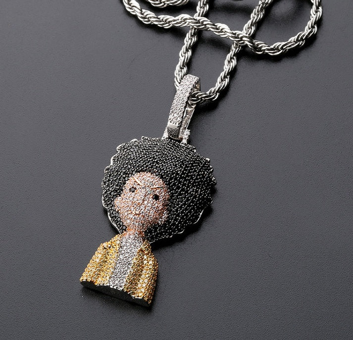 Iced Out The Boondocks Anhänger CZ Halskette Kette Herren Damen Mikro Gepflastert Hip Hop Gold Silber Farbe Bling Charm Ketten Schmuck