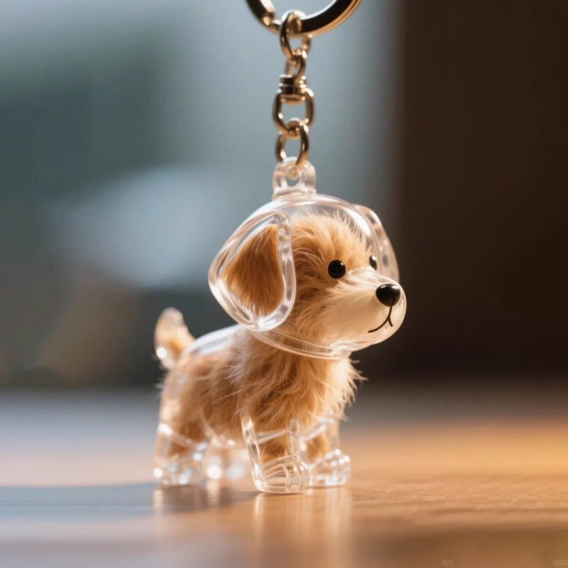 Llavero transparente para almacenamiento de pelo de mascota con colgante de bola peluda