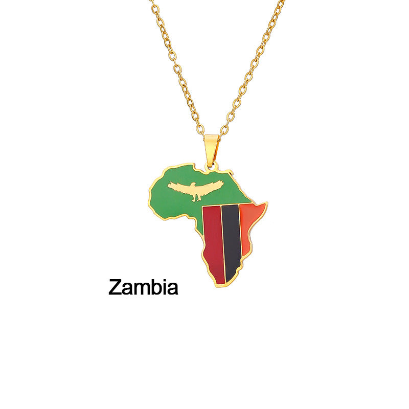 Collar con Colgante de Mapa de África Acero Inoxidable Joyería Ghana Nigeria