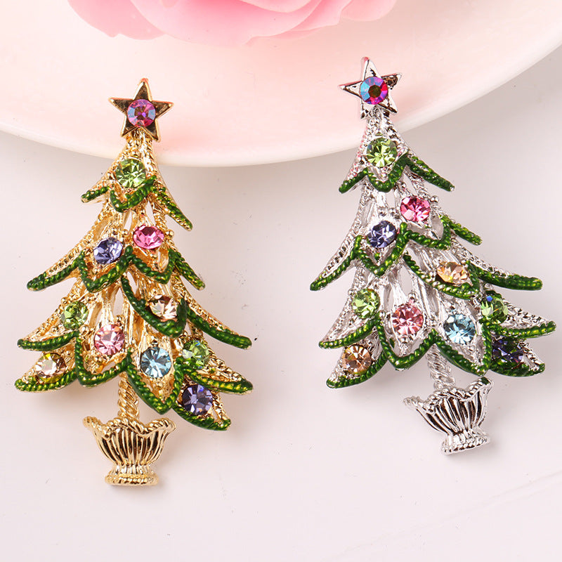 Diamond retro Christmas tree brooch