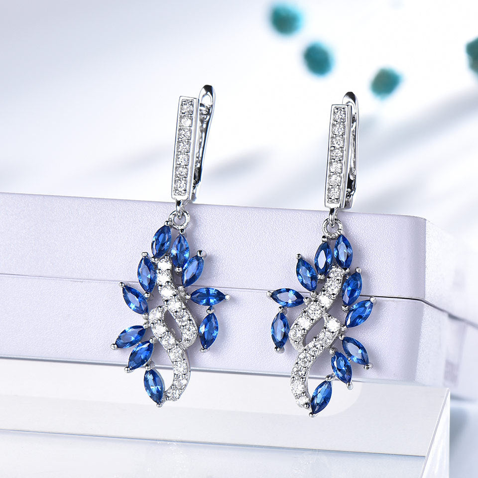 Saphirblatt-Set mit Diamant-Anhänger, Ohrringen und Ring, 3-teiliges Set