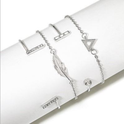 Conjunto de Pulseras de Oro Plata Cristal Hoja Luna Flecha Gato de Moda para Mujer Pulsera Ajustable Geométrica Brazaletes Pulseiras