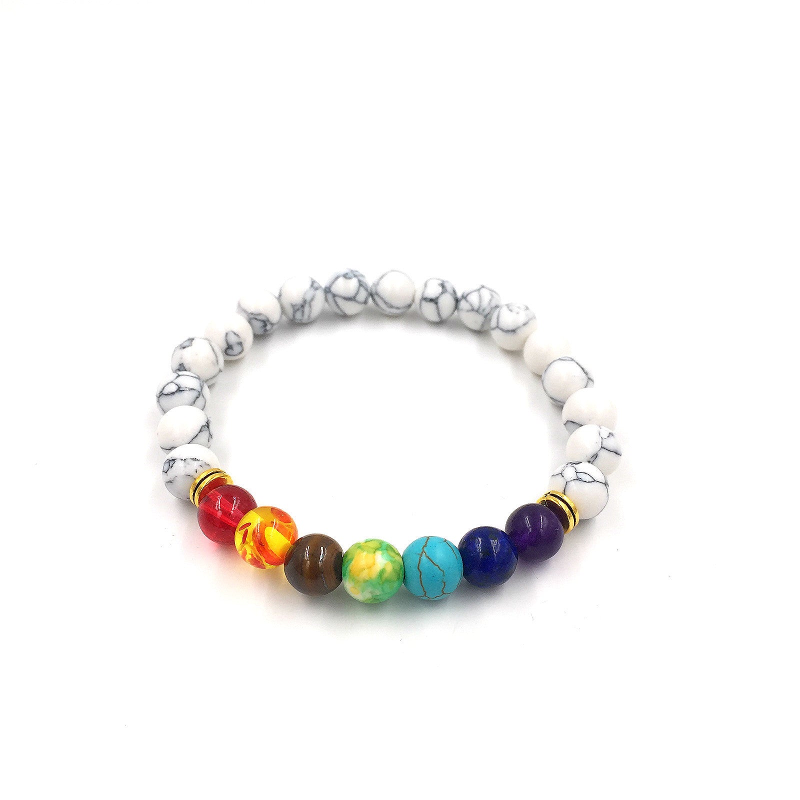 Pulsera de cuentas coloridas de ágata de roca fundida de 8 mm, piedra volcánica energética, chakras, con hilo elástico
