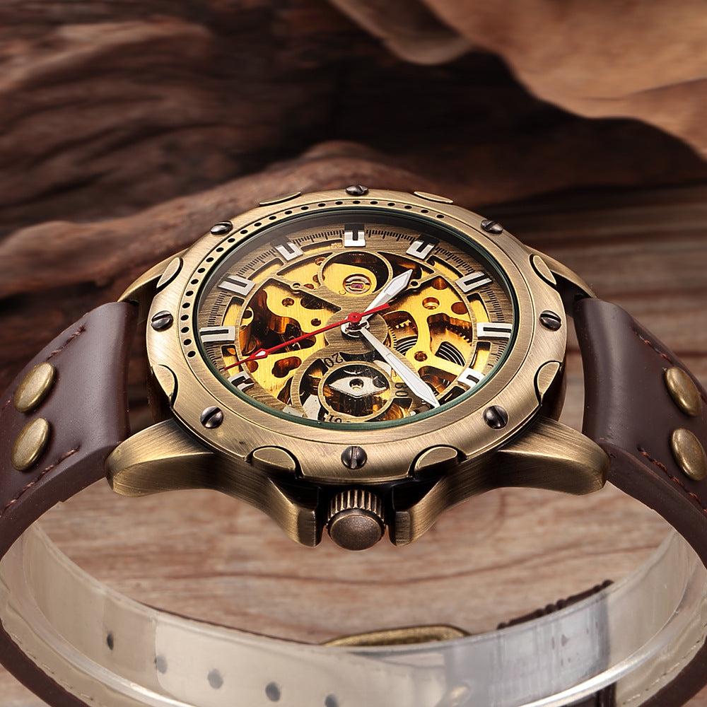 Herren Skelett Steampunk Automatische Mechanische Uhr