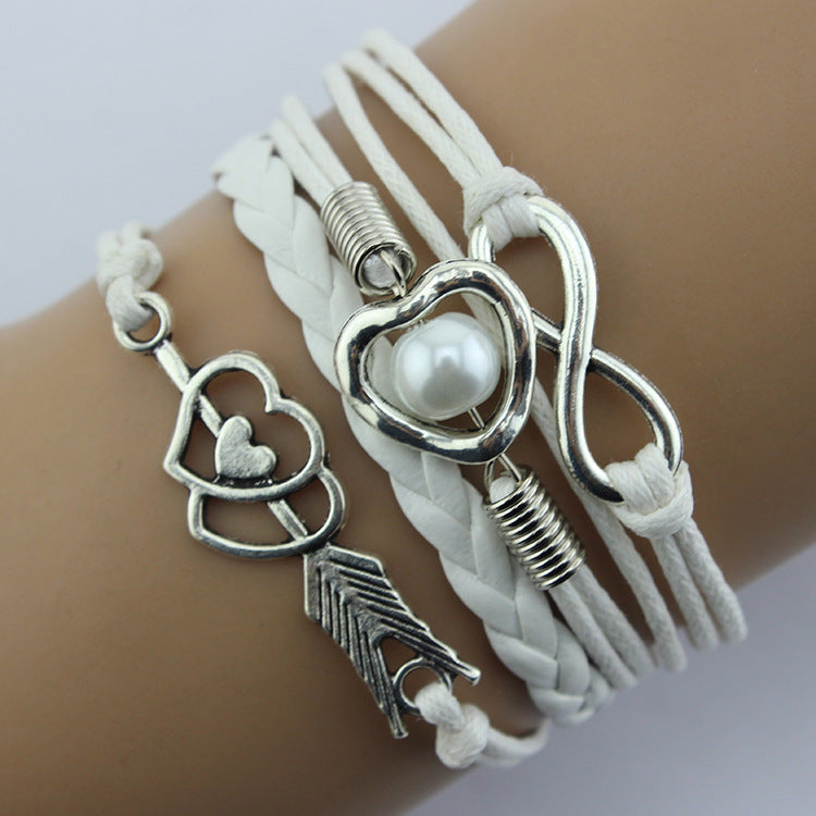 Pulsera Multicapa de Perlas con Flecha de Cupido, Amor, Retro, de Moda