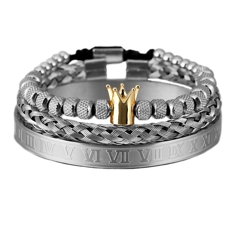 Pulsera de Lujo con Corona Romana para Hombre, Acero Inoxidable, Geometría, Pulseras Ajustables para Pareja, Joyería de Regalo