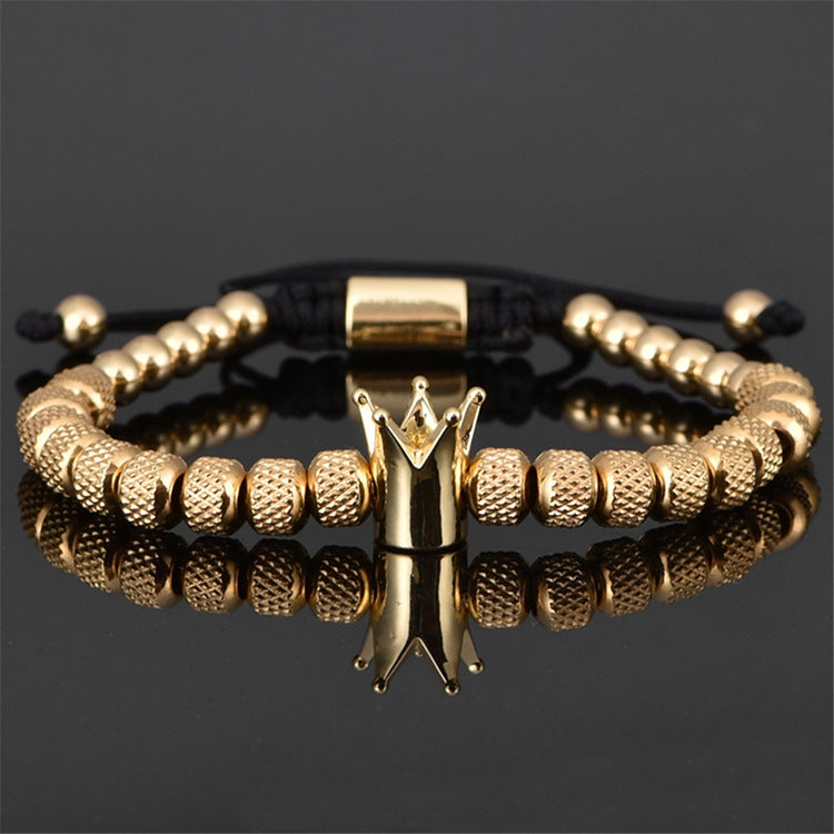 Pulsera de Lujo con Corona Romana para Hombre, Acero Inoxidable, Geometría, Pulseras Ajustables para Pareja, Joyería de Regalo