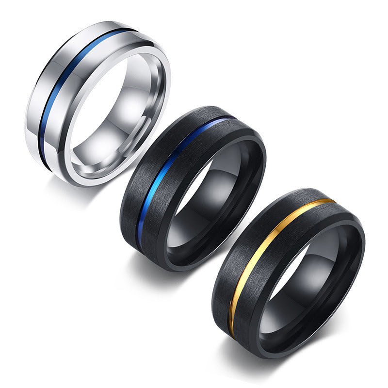Titan-Stahl Herrenring Blau Edelstahl Gelenk zwischen Rillen