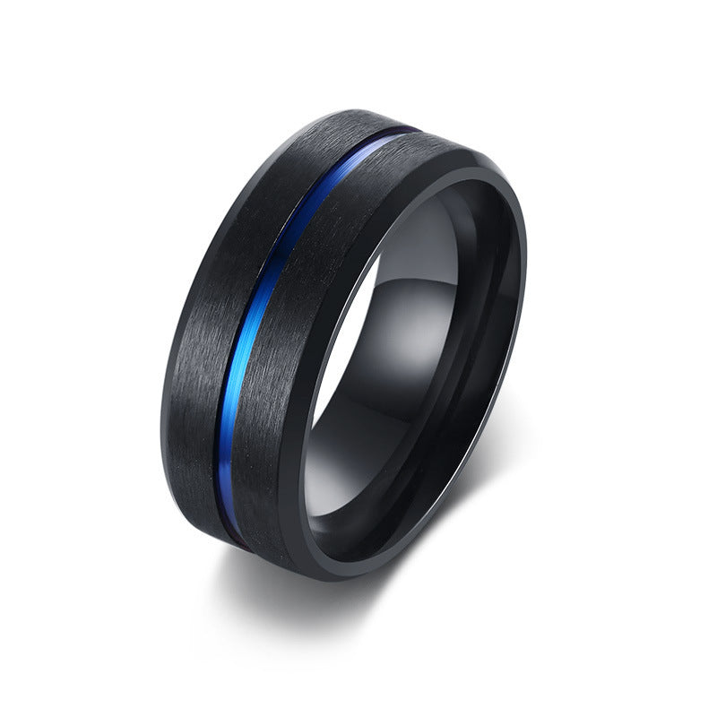 Titan-Stahl Herrenring Blau Edelstahl Gelenk zwischen Rillen