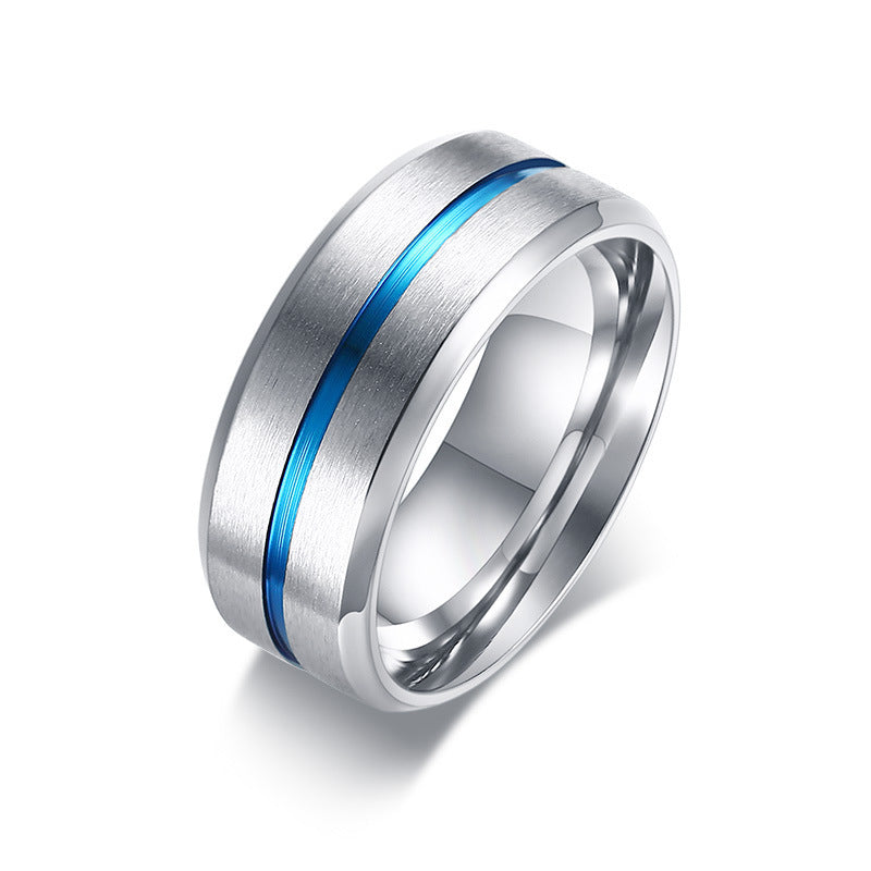 Titan-Stahl Herrenring Blau Edelstahl Gelenk zwischen Rillen