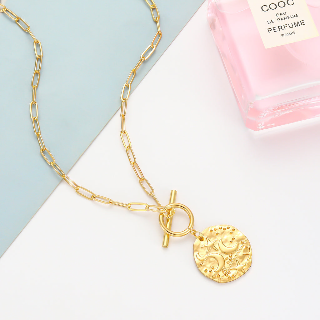 Medaillon Mond Stern Anhänger Minimalistische Halskette Schmuck