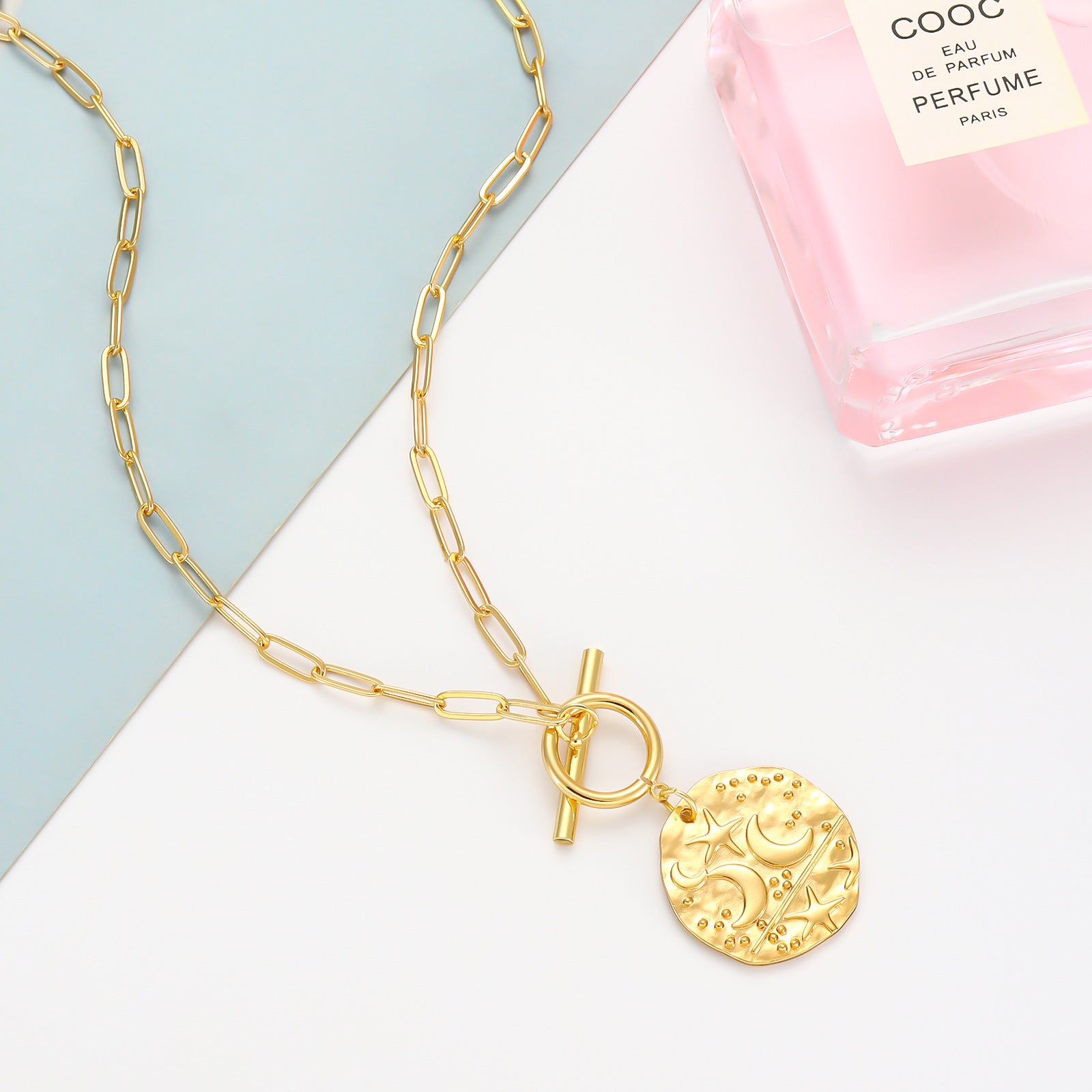 Medallion Moon Star Pendant Minimalist Necklace Jewelry