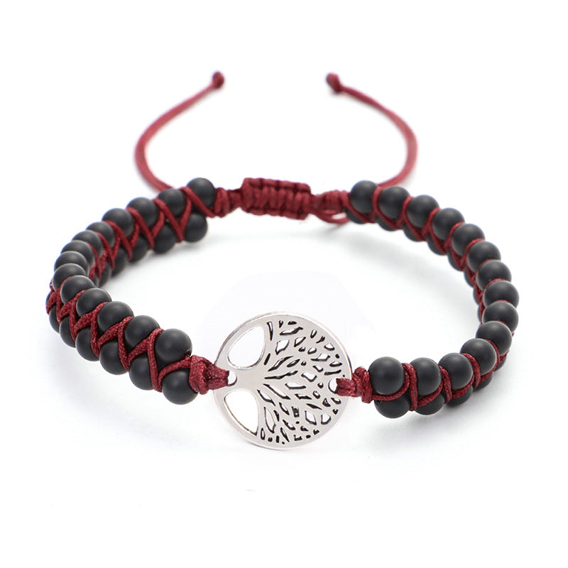 Armband mit doppeltem Lebensbaum und geflochtenem Garn