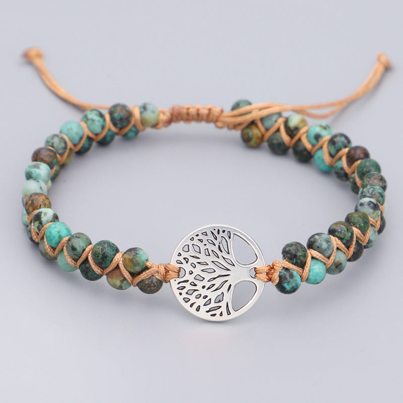 Armband mit doppeltem Lebensbaum und geflochtenem Garn