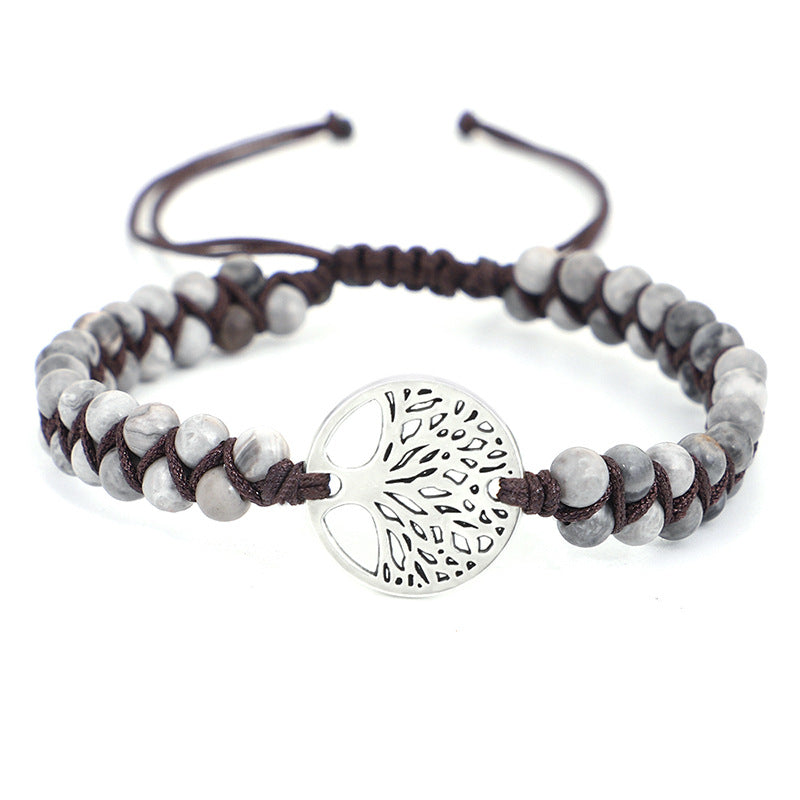 Armband mit doppeltem Lebensbaum und geflochtenem Garn