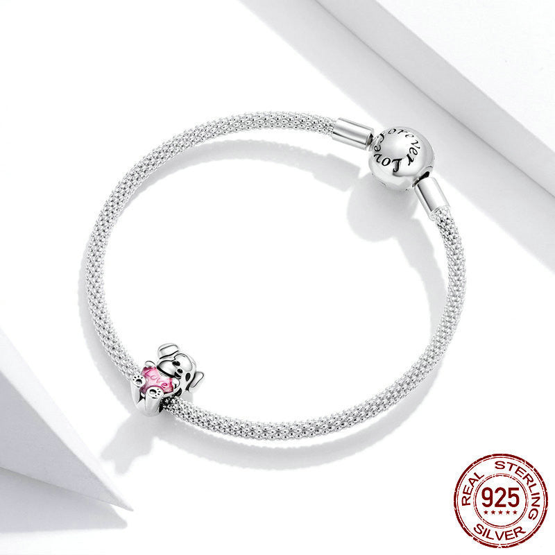 Original Niedliches Welpen-Armband aus 925er Sterlingsilber mit Perlen