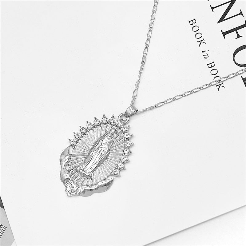 Halskette mit Anhänger Heilige Jungfrau Maria Religion Zierliche goldene christliche Zirkonia-Halskette für Damen Collier Femme Christlicher Schmuck