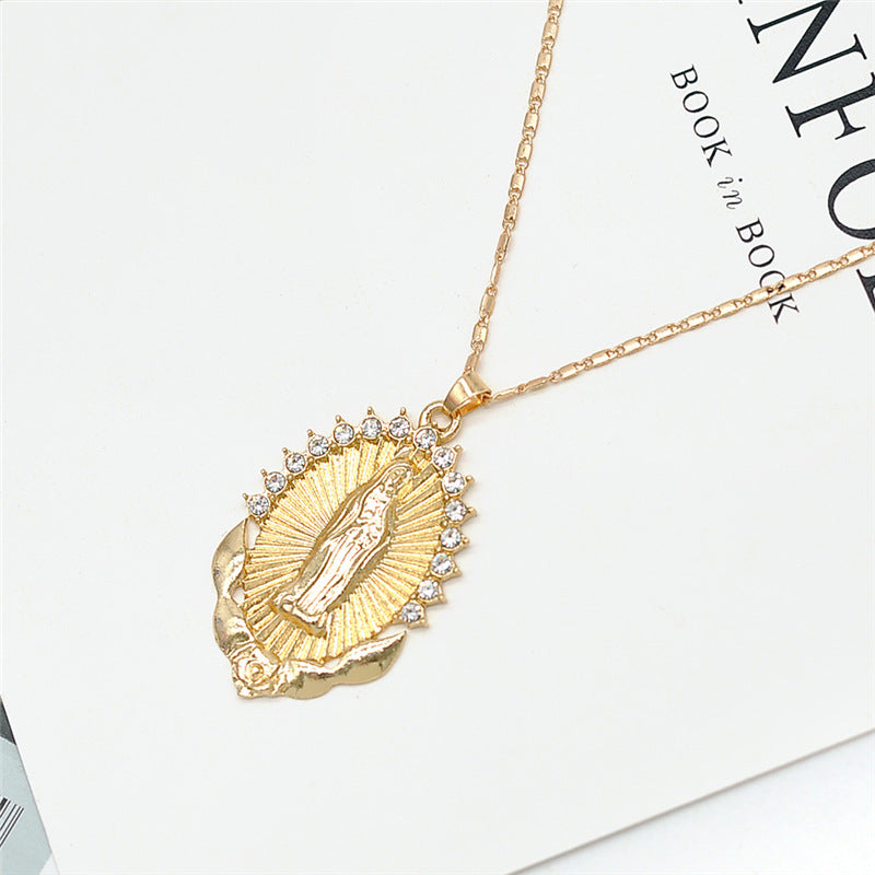 Halskette mit Anhänger Heilige Jungfrau Maria Religion Zierliche goldene christliche Zirkonia-Halskette für Damen Collier Femme Christlicher Schmuck
