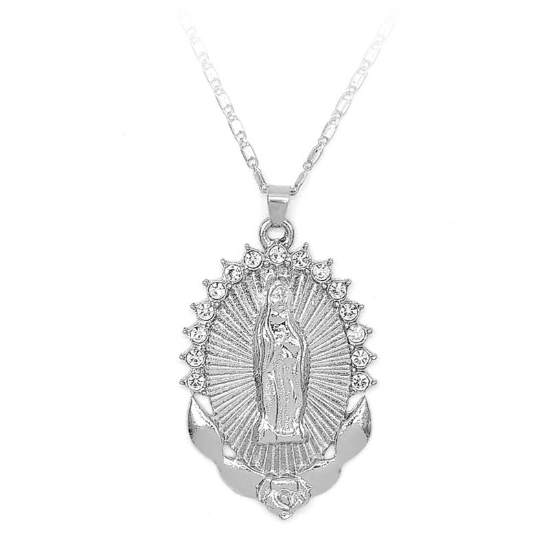 Halskette mit Anhänger Heilige Jungfrau Maria Religion Zierliche goldene christliche Zirkonia-Halskette für Damen Collier Femme Christlicher Schmuck