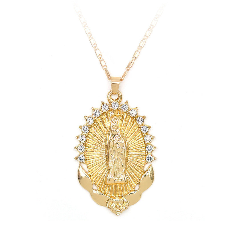 Halskette mit Anhänger Heilige Jungfrau Maria Religion Zierliche goldene christliche Zirkonia-Halskette für Damen Collier Femme Christlicher Schmuck