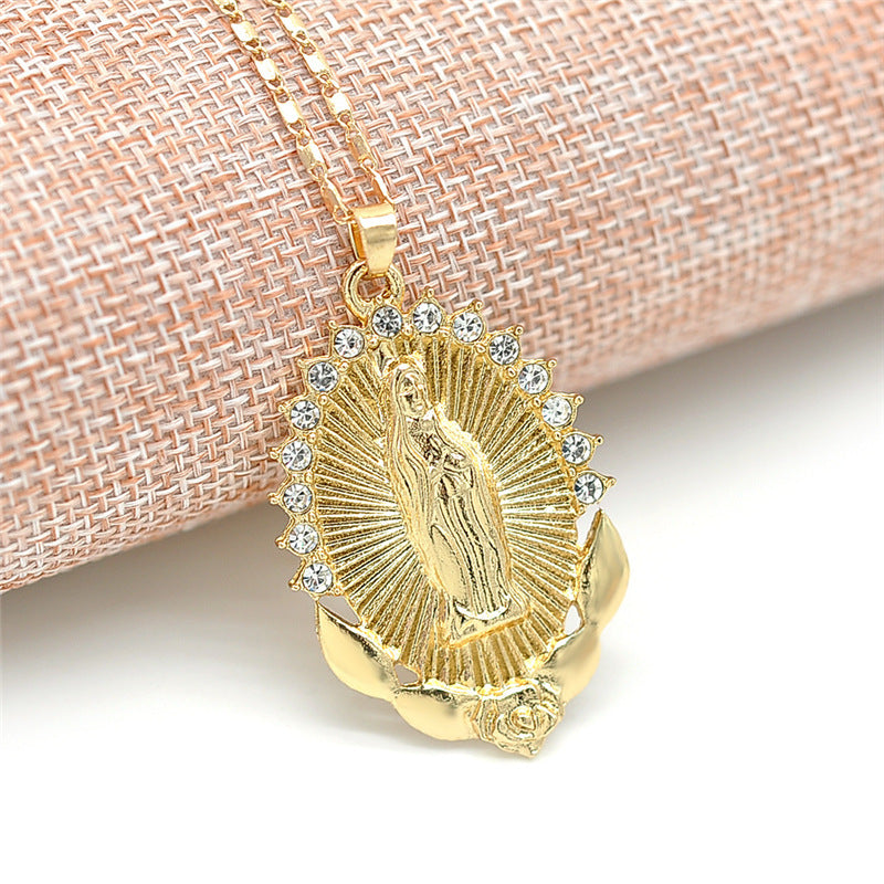 Halskette mit Anhänger Heilige Jungfrau Maria Religion Zierliche goldene christliche Zirkonia-Halskette für Damen Collier Femme Christlicher Schmuck