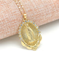 Halskette mit Anhänger Heilige Jungfrau Maria Religion Zierliche goldene christliche Zirkonia-Halskette für Damen Collier Femme Christlicher Schmuck