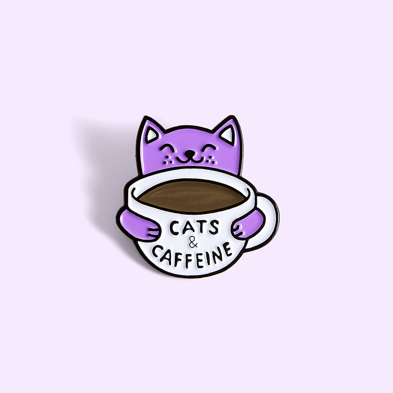 Broche de aleación esmaltado: gato bebiendo café