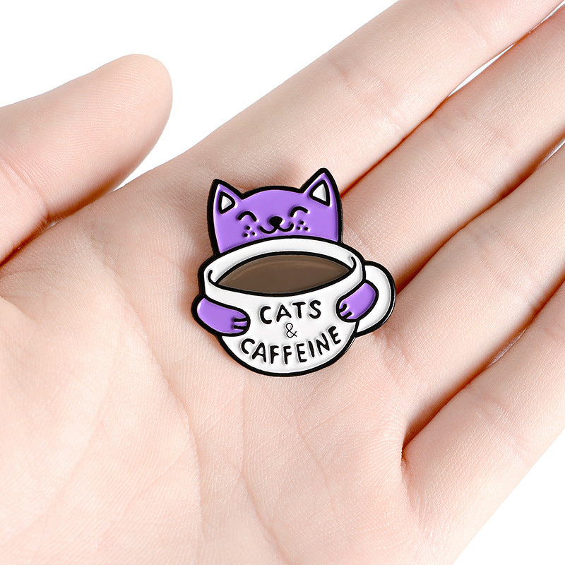 Broche de aleación esmaltado: gato bebiendo café