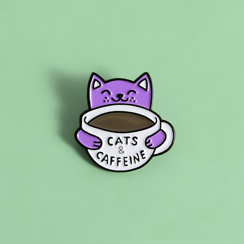 Broche de aleación esmaltado: gato bebiendo café