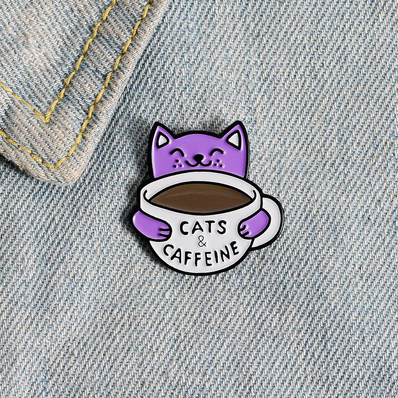 Broche de aleación esmaltado: gato bebiendo café