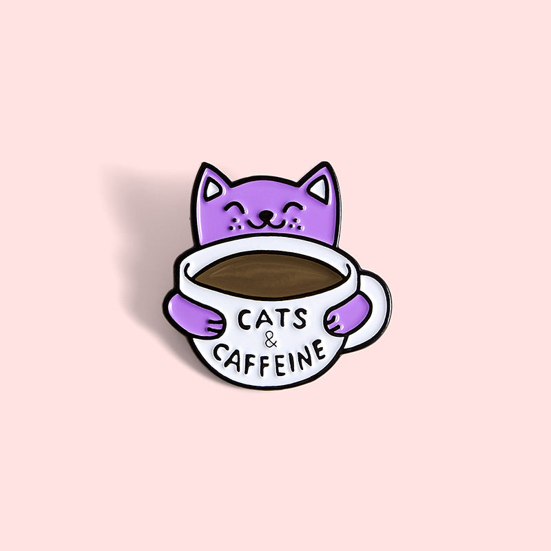 Broche de aleación esmaltado: gato bebiendo café