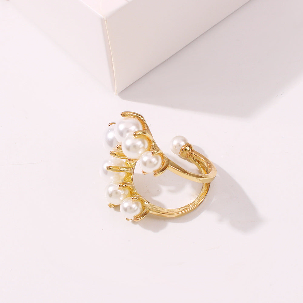 Anillos de perlas grandes con formas geométricas y pavé para mujer