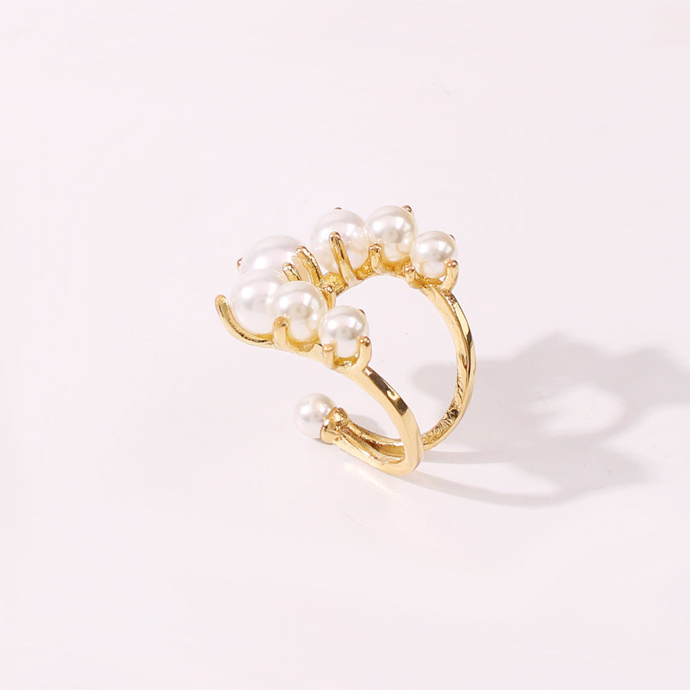 Anillos de perlas grandes con formas geométricas y pavé para mujer