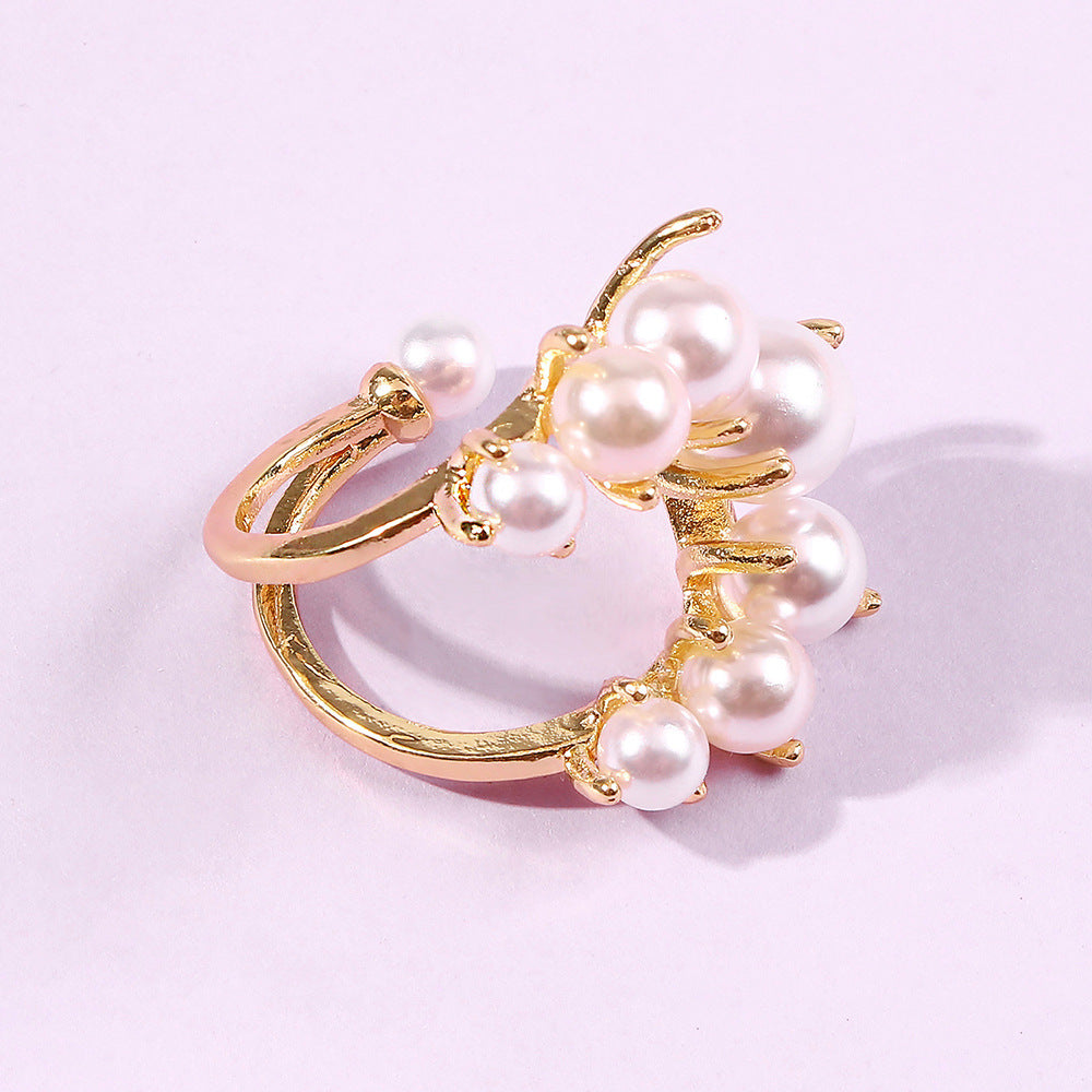 Anillos de perlas grandes con formas geométricas y pavé para mujer